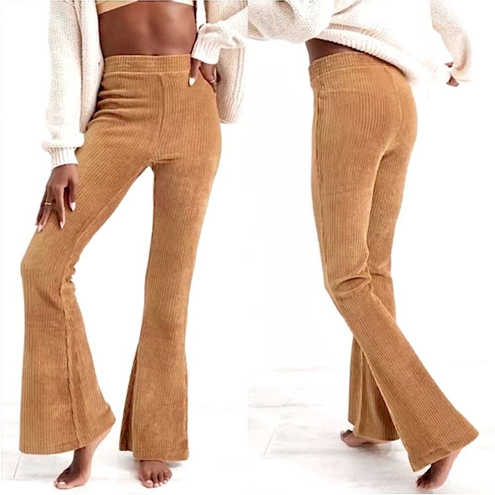 Aerie Groove On High Waisted Velour Flare Pants
